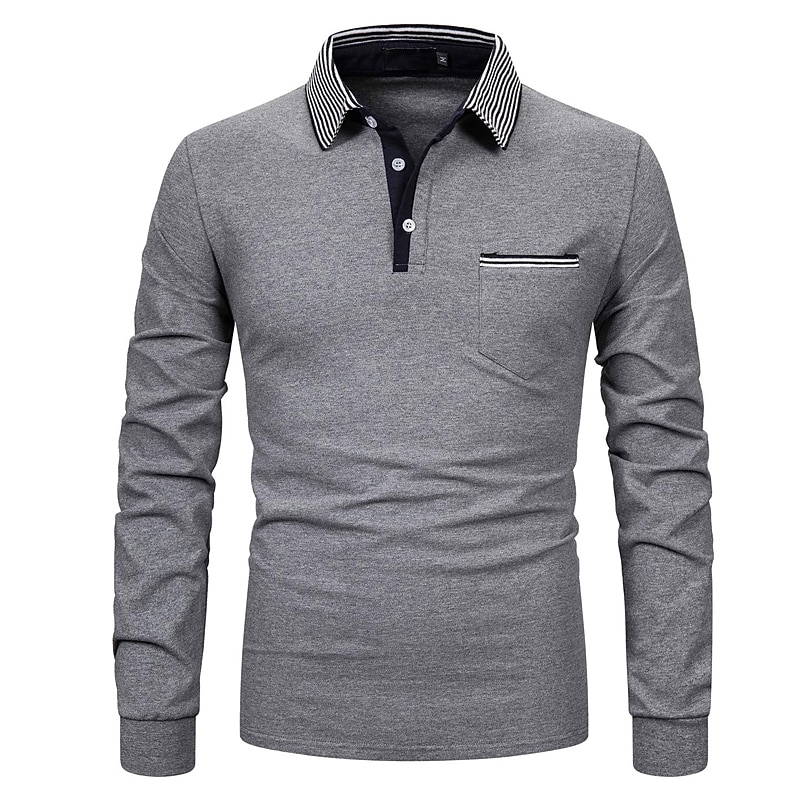 Herren Polos mit Knöpfen Poloshirt Casual Festtage Kargen Langarm Modisch Basic Glatt Klassisch Sommer Regular Fit Traube Dunkelmarine Grau Polos mit Knöpfen 2025 - $21.99 –P1