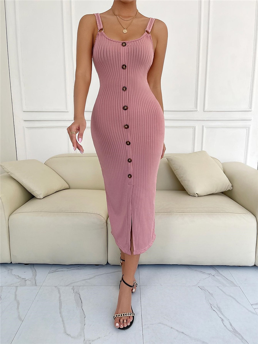 Women's Sweater Dress Winter Dress Jumper Dress Midi Dress Button Split Outdoor Daily Date Fashion Modern Strap Sleeveless 2023 Regular Fit Black Pink Red Color S M L XL XXL Size 2023 - US $29.99 –P1