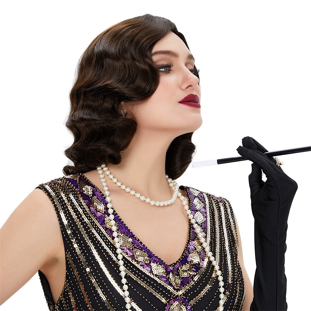 Finger Wave Paróka 1920-as Évek Retro Közép Hosszú Göndör Szintetikus Haj Nőknek Cosplay Karnevál Partira Jelmez Halloween Parókák 2025 - $19.49 –P6