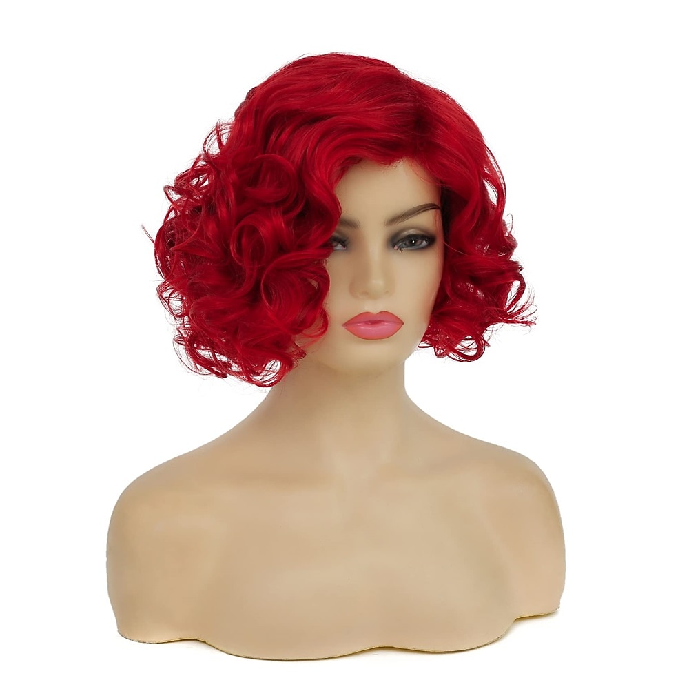 peruci scurte și ondulate roșii pentru femei, costum roșu ondulat natural sintetic, perucă de petrecere cosplay cu șapcă de perucă peruci de carnaval 2025 - $18.99 –P5