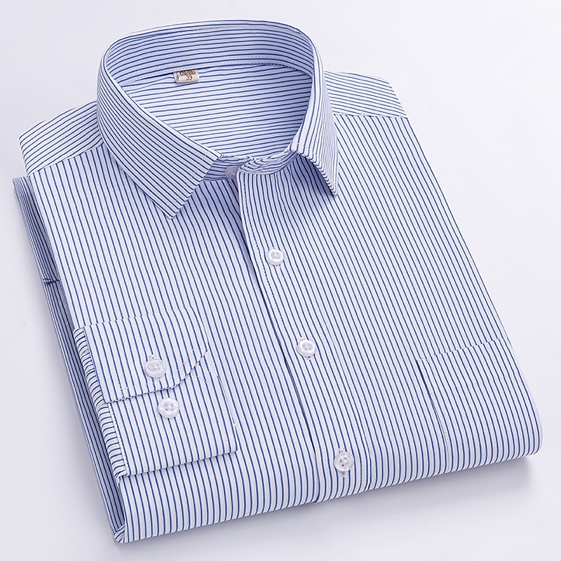 Dress Shirt Striped Shirt Work Shirt Non Iron Shirt Stripes and Plaid Wedding Office & Career Black White Dark Navy Navy Blue Long Sleeve Turndown All Seasons Clothing Apparel 2026 - $31.99 –P3