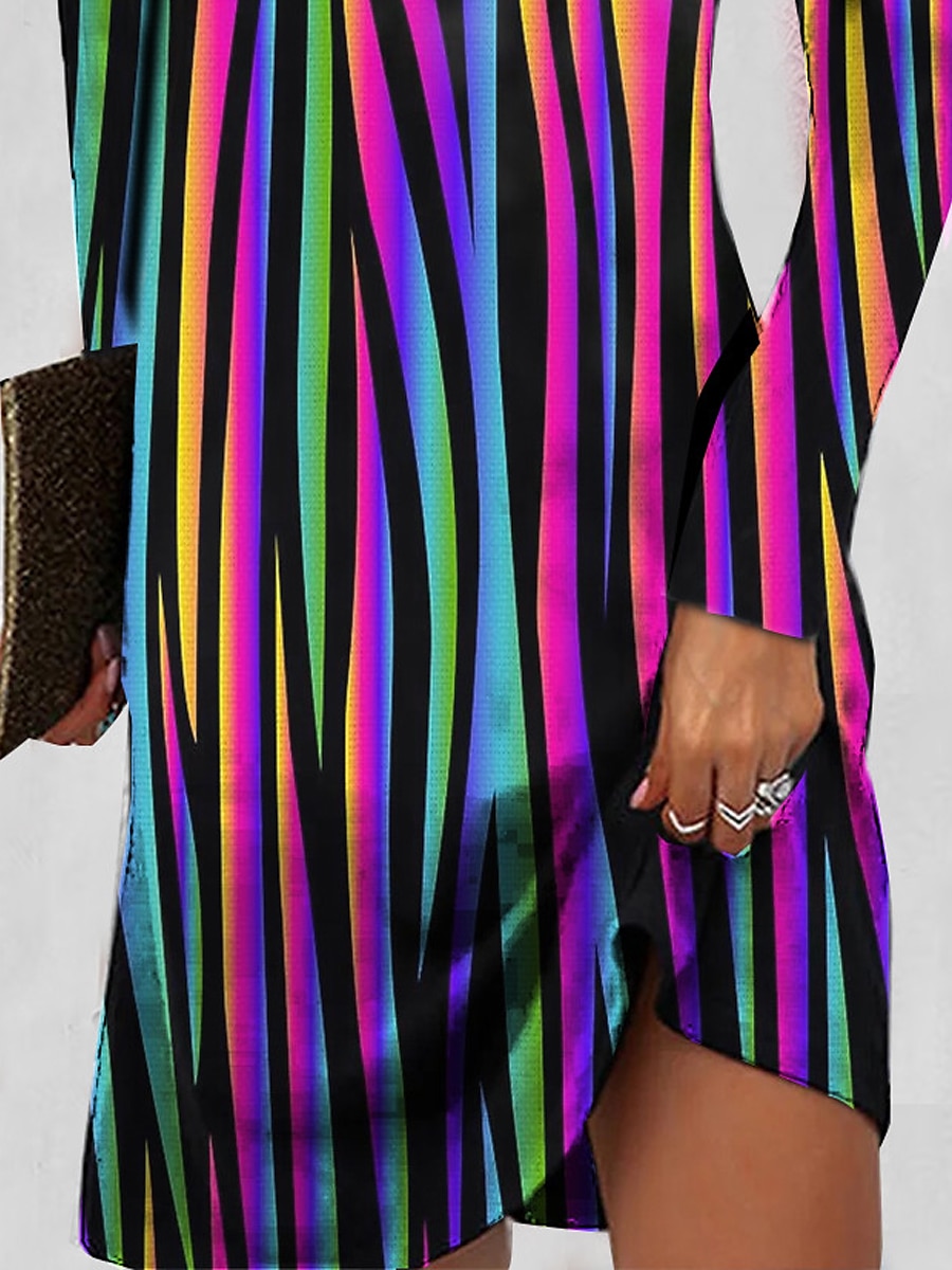 Mujer Mini Dress Stripe Button Print Split Neck Daily Date Long Sleeve Summer Spring 2025 - $25.99 –P3