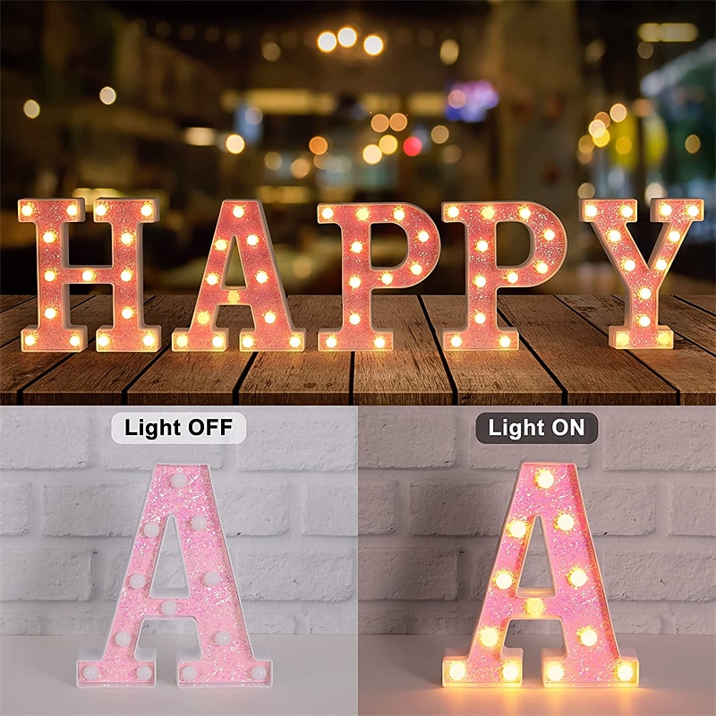 LED Letter Lights Verlicht Roze Letters Glitters Alfabet Letter Sign Batterij Aangedreven voor Nachtlamp Verjaardagsfeest Bruiloft Meisjes Geschenken Thuis Bar Kerst/Halloween Decoratie Roze Letter 2026 - $14.99 –P5