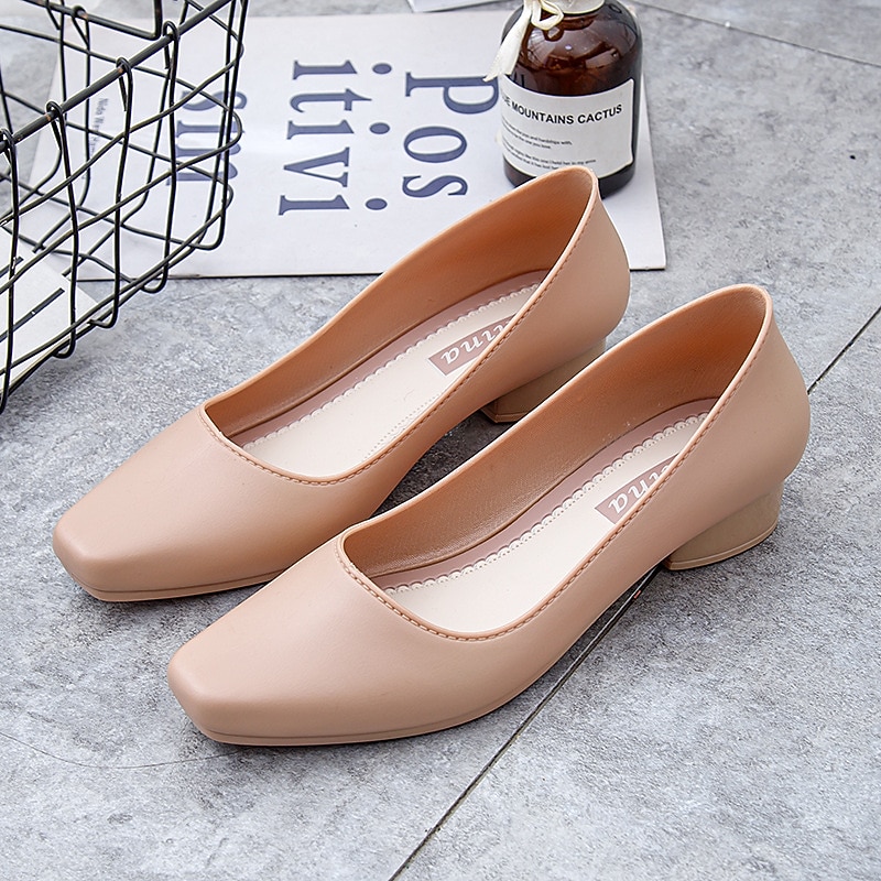 Women's Black Low Heel Pumps – Classic Round Toe Slip-On Shoes for