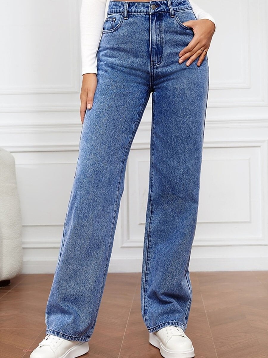 Women‘s Moms Jeans Pants Trousers Straight Full Length Cotton Pocket Micro-elastic High Waist Streetwear Simple Outdoor Vacation Robin‘s Egg Blue Light Blue S M Summer Spring 2023 - US $29.99 –P4