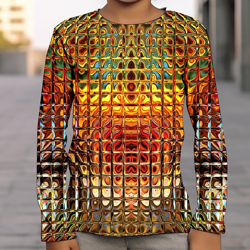 Boys 3D Graphic Optical Illusion T shirt Tee Long Sleeve 3D Print
