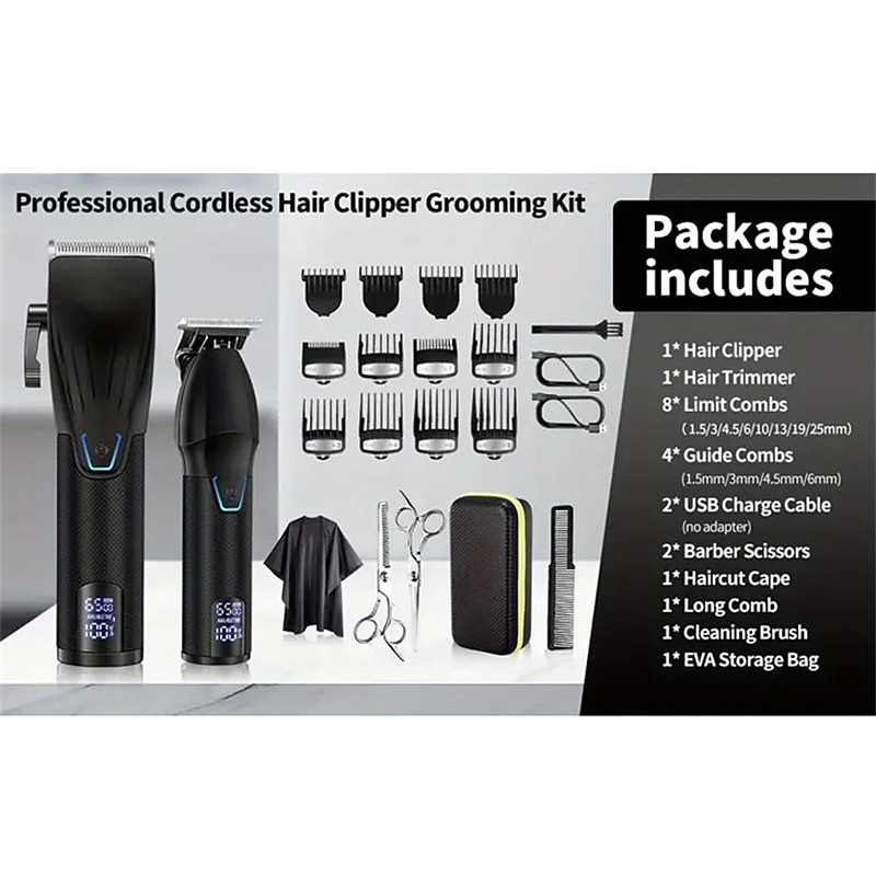 tondeuse en tondeuse kit professionele tondeuses voor mannen draadloze kapper tondeuse machine oplaadbare outliner trimmer heren baardtrimmer elektrisch haar knippen grooming kit 2026 - $98.49 –P1