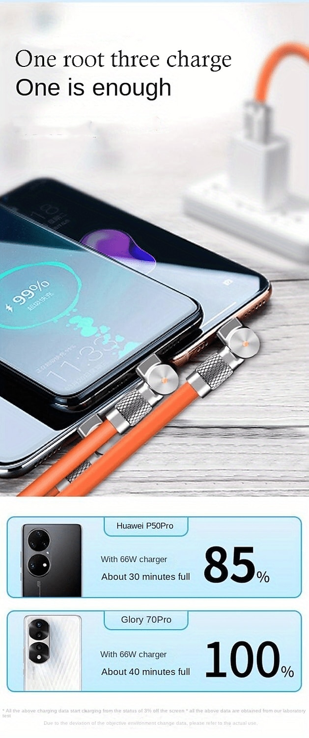 120W 3 in 1 Super Fast Charging Cable Micro USB Type c Gaming180° Rotating Data Cable For Huawei Smart Phone Silicone Cable 2025 - $17.99 –P7