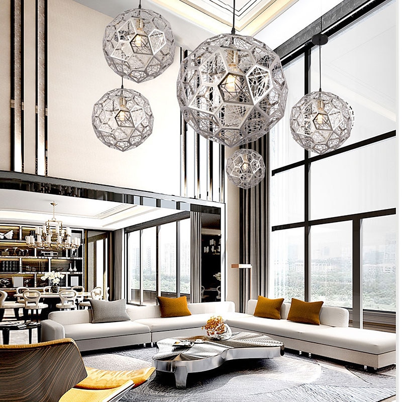ثريات led 50/60 سم رأس واحد ، مصباح معلق معدني كروي إبداعي ، ارتفاع قابل للتعديل ، عاكس الضوء مجوف ، تركيبات إضاءة لغرفة الطعام وجزيرة المطبخ ذهب أبيض دافئ 110-240 فولت 2025 - $799.99 –P1