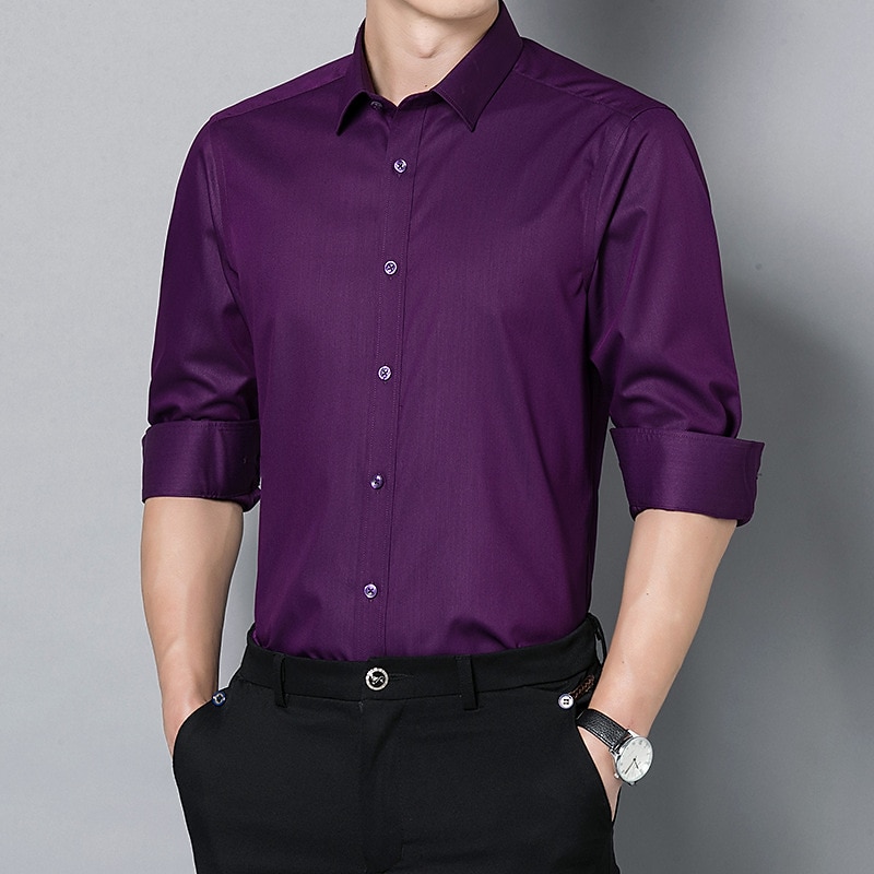Men's Work Shirt Non Iron Shirt Solid / Plain Color Wedding Office & Career Light Blue Black White Dark Navy Long Sleeve Turndown All Seasons Clothing Apparel 2025 - AU $46.64 –P6