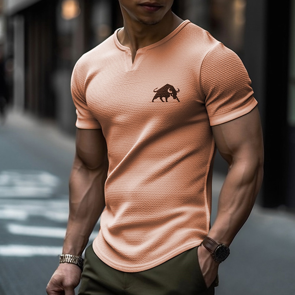 Herren Waffel-T-Shirt V Ausschnitt Bekleidung 3D-Druck Outdoor Täglich Sport Kurzarm Modisch Designer Basic 2025 - $20.99 -P9