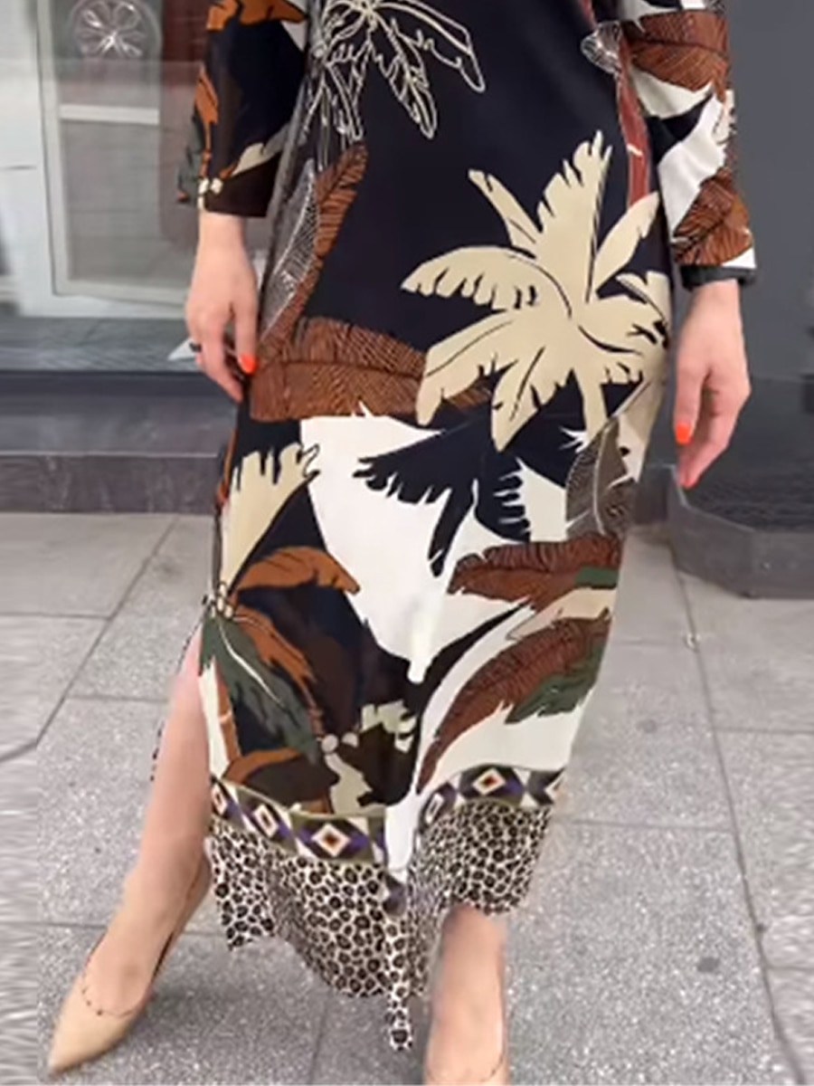 kvinners tre delt print crew neck maxi lang kjole daglig ferie langermet sommer våren 2025 - $6.59 –P3