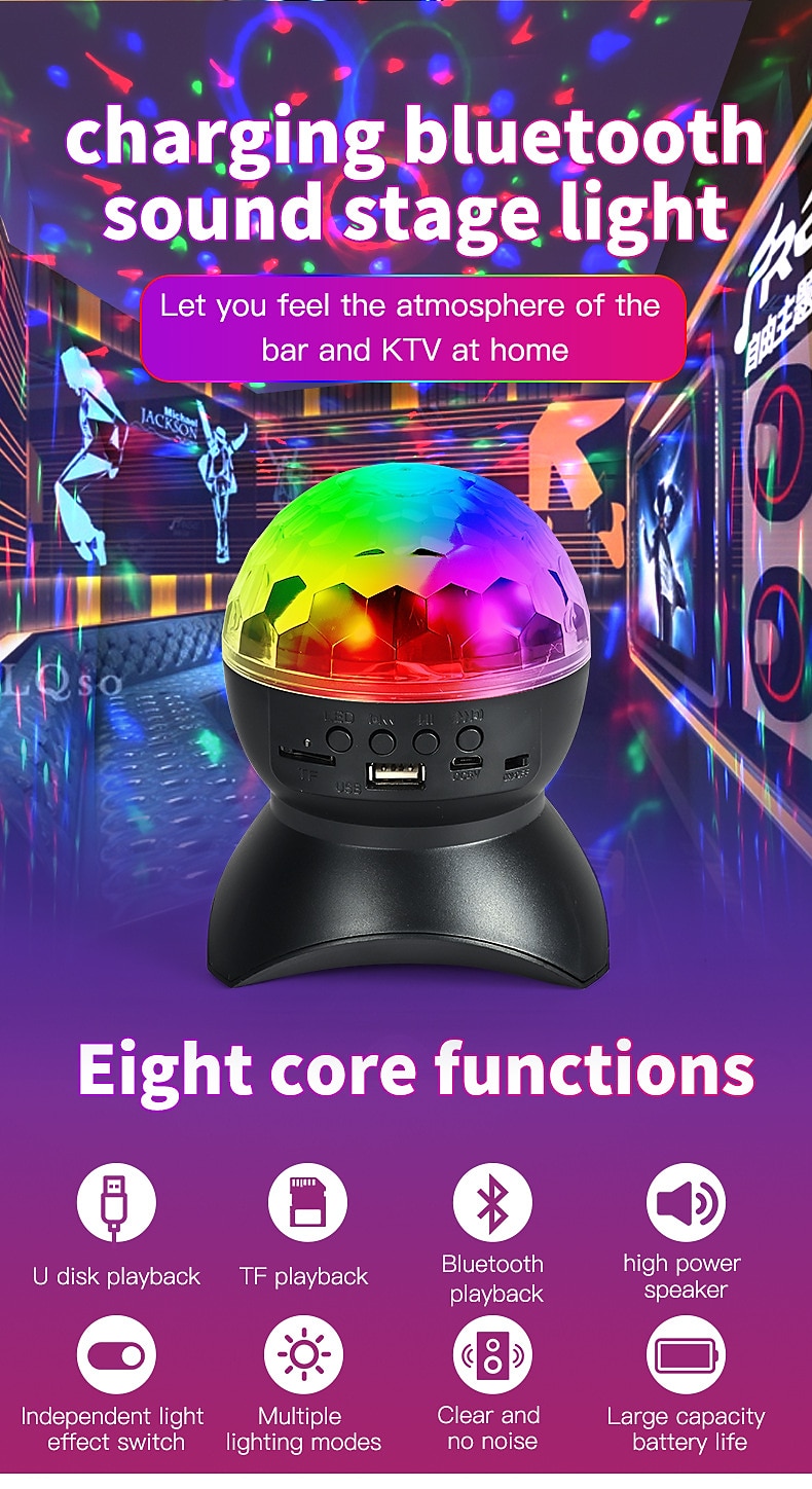 Colorful LED Smart Light Magic Ball Lamp Projector Atmosphere Lamp Bluetooth Sound Ball Lamp Dormitory Singing Flash Lamp Room Atmosphere Lamp 2025 - $11.99 –P11