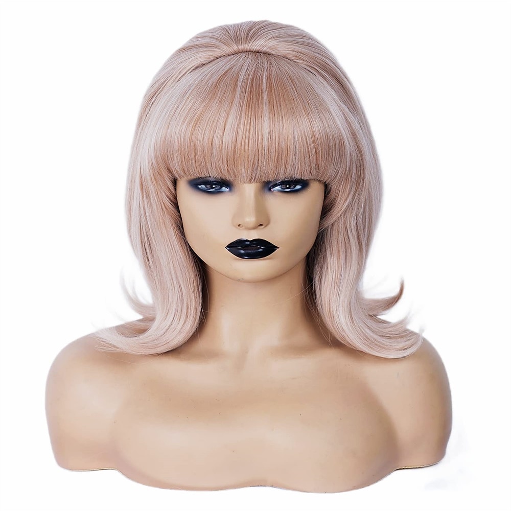 Parrucca Corto Marrone Misto con Frangia Retro Bouffant Parrucche a Nido d'Api adatta per Costume Anni '80 o Festa di Carnevale Parrucche di Halloween del 2025 a $20.99 –P1
