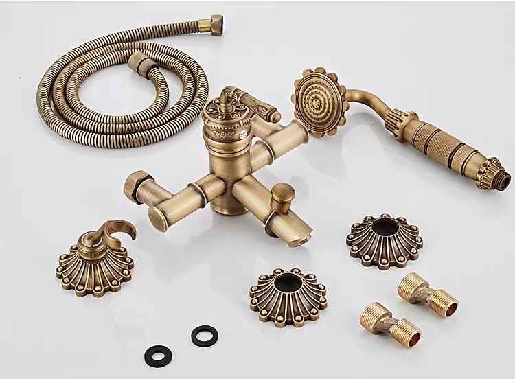 set rubinetti doccia a parete in ottone vintage, sistema doccia spruzzatore portatile, con bocca vasca fredda e tubo caldo del 2025 a $129.99 –P2