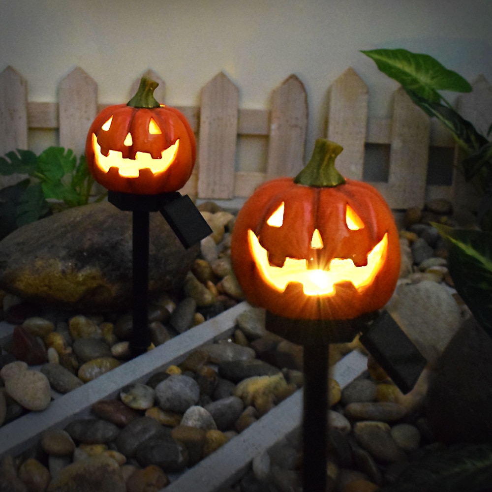 halloween kültéri napelemes pumplin lámpák jack o lámpás modern udvarhoz műgyanta padlóbetét táj dekoráció hamis sütőtök fények 2025 - $15.99 –P7