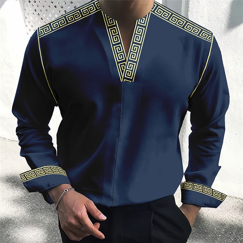 Herren Geometrie Hemd Knopfhemd Langarm Modisch Strassenmode Designer Outdoor Casual Täglich Sommer Herbst V Ausschnitt Bedruckt Schwarz Blau Braun Grün 2025 - $26.99 –P2