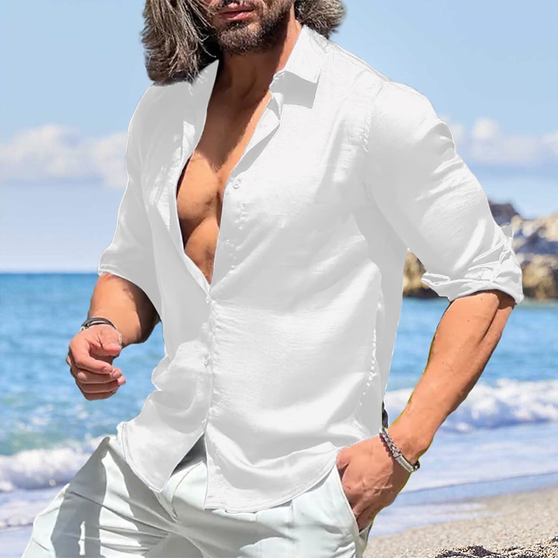 Herren Knopfhemd Lässiges Hemd Satinhemd Schwarz Weiß Wein Blau Grün Langarm Glatt Kargen Strasse Urlaub Grundlegend Bekleidung Modisch Freizeit 2025 - $22.99 –P2