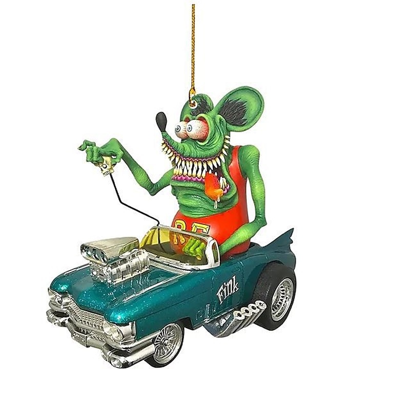 Ciondolo per auto a forma di mostro a grande bocca 2PCS modello di bambola piatta in acrilico statua di topo pazzo Rat Fink alla guida accessori per auto Halloween decorazioni per casa del 2025 a $11.99 –P5