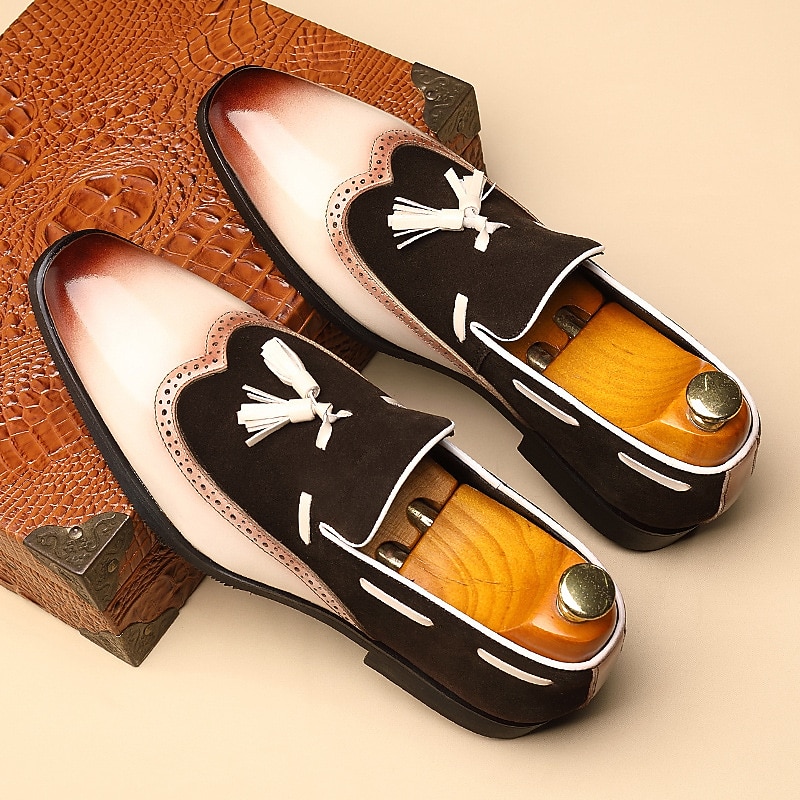 lutning för män tofs loafers i konstläder – eleganta slip-on klänningskor med mocka ovandel för bröllop och formella evenemang 2025 - $46.99 –P1
