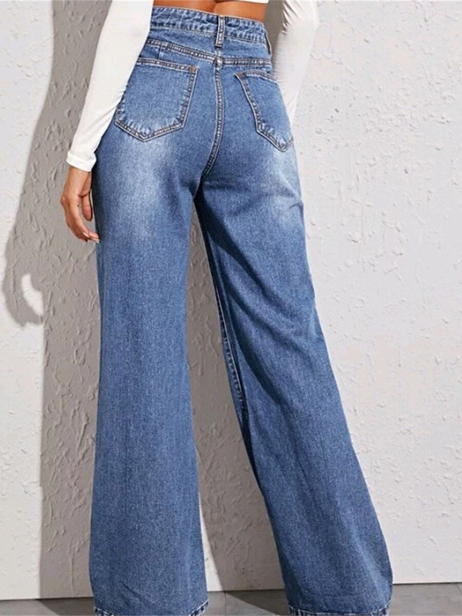 Women's Jeans Pants Trousers Full Length Cotton Pocket Micro-elastic High Waist Streetwear Simple Outdoor Vacation Light Blue XS S Summer Spring 2023 - US $29.99 –P3