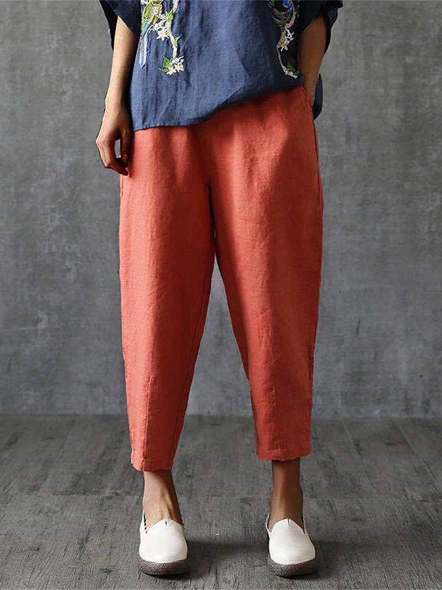 Damen Hose aus Baumwollleinen Hosen Hose Baggy-Hosen Mode Streetwear Volle Länge Mittlere Taille Einfach Tasche Elastischer Bund Baggy Atmungsaktivität Weich Außenbereich Mikroelastisch Urlaub 2025 - $16.99 –P10