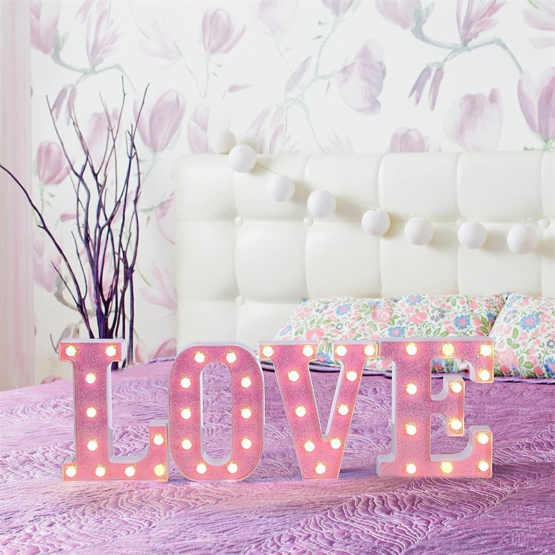 LED Bokstavslampor Belysa Rosa Bokstäver Glittrande Alfabet Bokstavsskylt Batteridriven för Nattlampa Födelsedagsfest Bröllop Tjejers Gåvor Hem Bar Jul/Halloween Dekoration Rosa Bokstav 2026 - $14.99 –P5