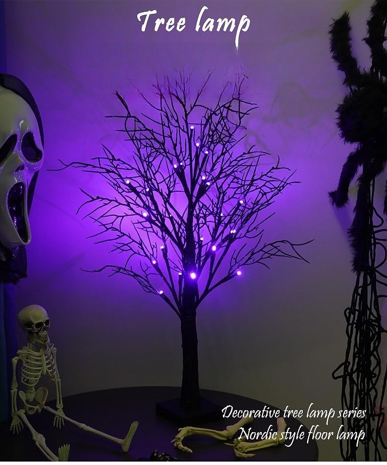 Halloween Decoration 24 LEDs Tree Lights Spooky Halloween Party Decorative Lights Indoor Decoration Purple Landscape Lights Ghost Festival Simulation Luminous Tree 2026 - $22.99 –P2