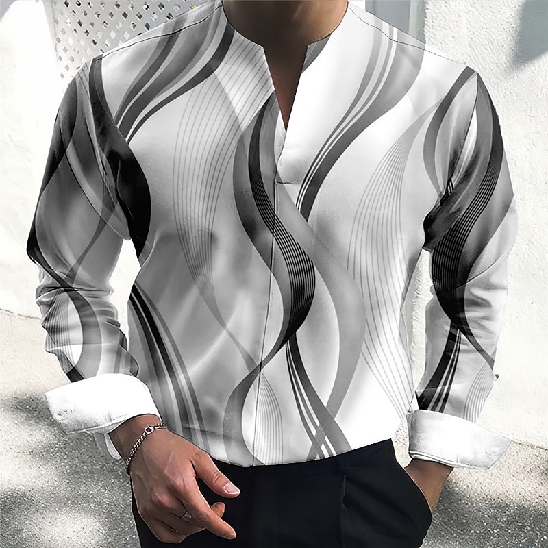 Bărbați Model Geometric Curbă Geometrie Cămașă Camașă cu nasturi Manșon Lung Modă Șic Stradă Designer În aer liber Casual Zilnic Vară Toamnă În V Imprimeu Albastru Verde Roșu Vin Albastru piscin 2025 - $26.99 –P7
