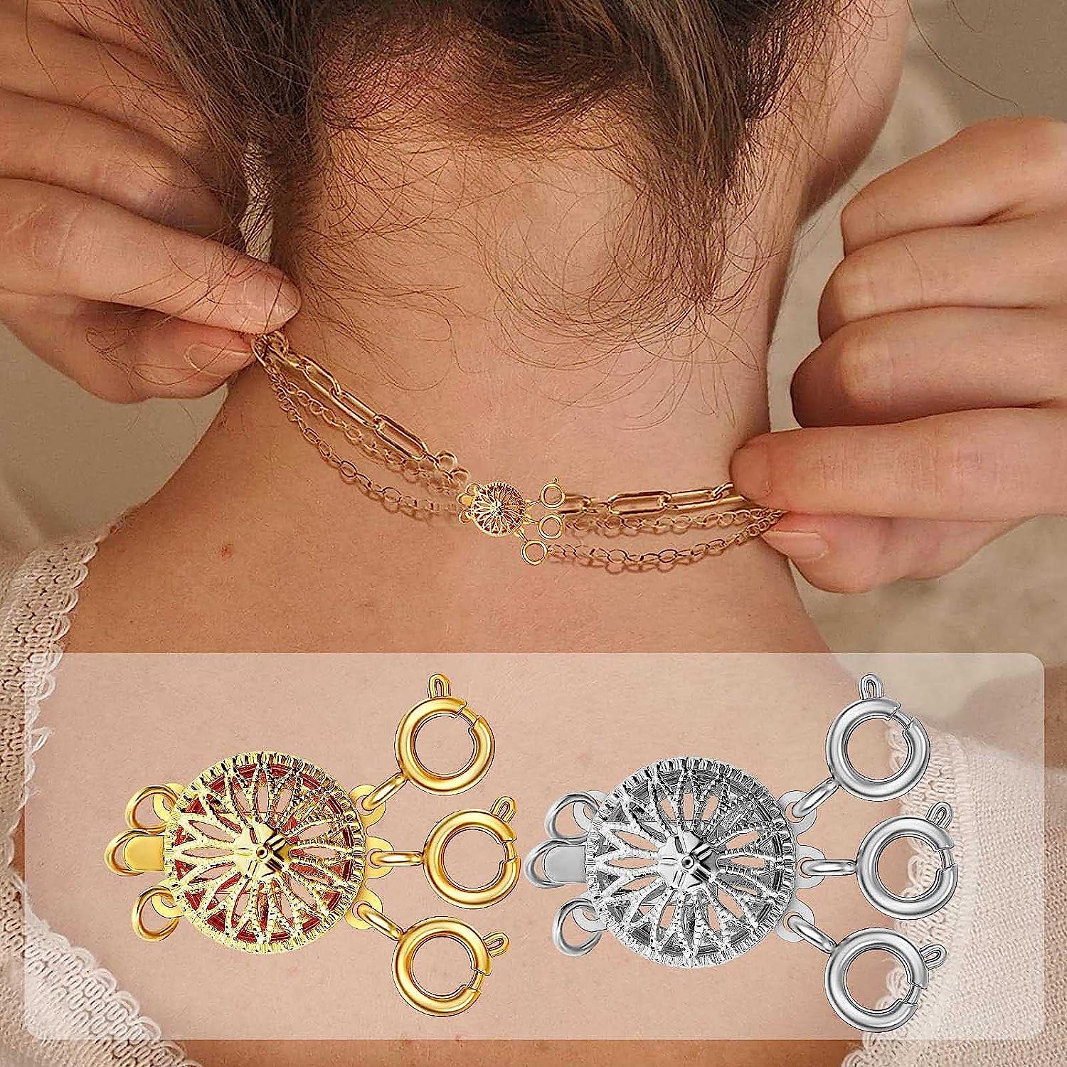 separatore di fermagli a strati per collana da donna 14k oro argento groviglio gioielli di sicurezza senza catenaccio di chiusura convertitore estensore della catena del 2025 a $9.49 –P4