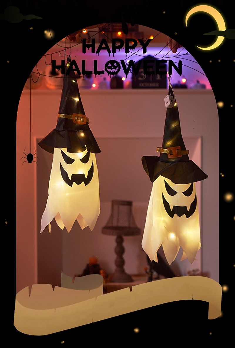 halloween osvětlený duch led blikající ďábel festivalová dekorace zářící čaroděj duch klobouk světelná dekorace závěsná lucerna halloweenská dekorace světlo party bar atmosféra malý světelný řetězec dýně 2025 - $6.49 –P9