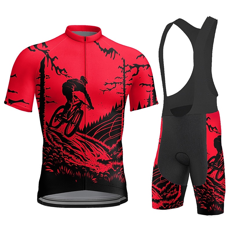 Men's Cycling Jersey with Bib Shorts Short Sleeve Mountain Bike MTB Road Bike Cycling Summer Blue Yellow Red Graphic Bike 3D Pad Quick Dry Back Pocket Moisture Wicking Breathable Spandex Sports 2026 - $49.99 –P13