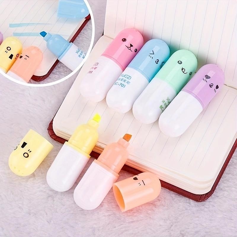 6 stks/partij capsules highlighter vitamine pil highlight marker kleur pennen tekening spot liner briefpapier kantoor schoolbenodigdheden 2025 - $9.49 –P10