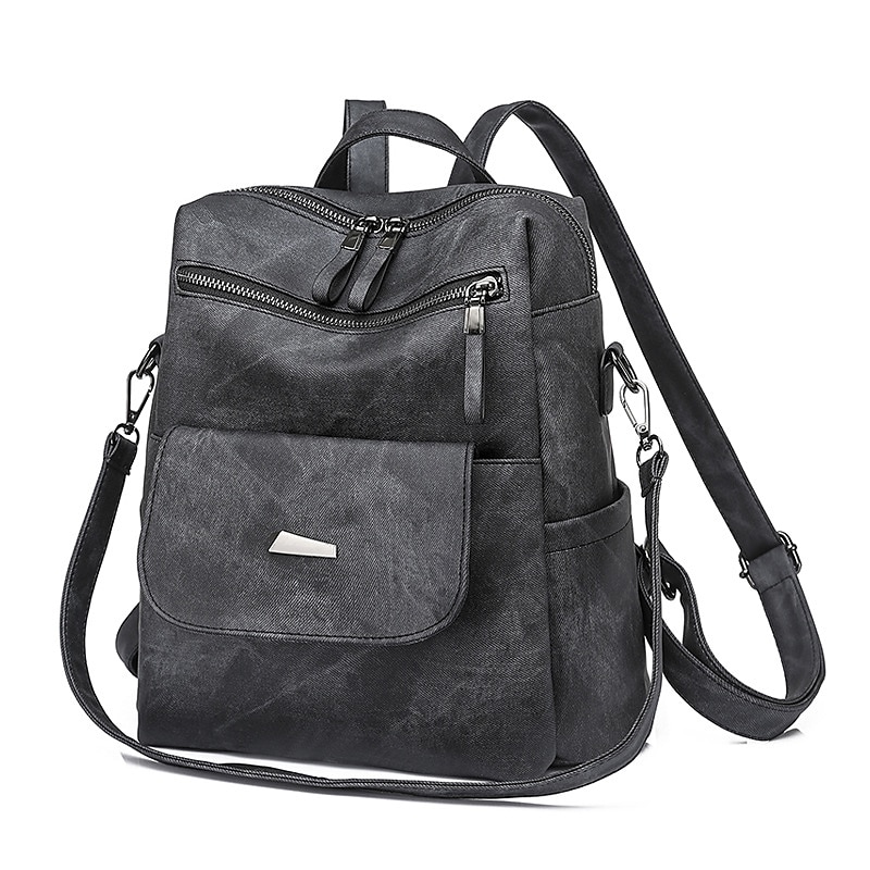 Dames rugzak Schooltas rugzak School Dagelijks Effen Kleur PU-nahka Grote capaciteit waterdicht Duurzaam Rits karamelkleur Zwart Blozend Roze 2025 - $46.99 –P15