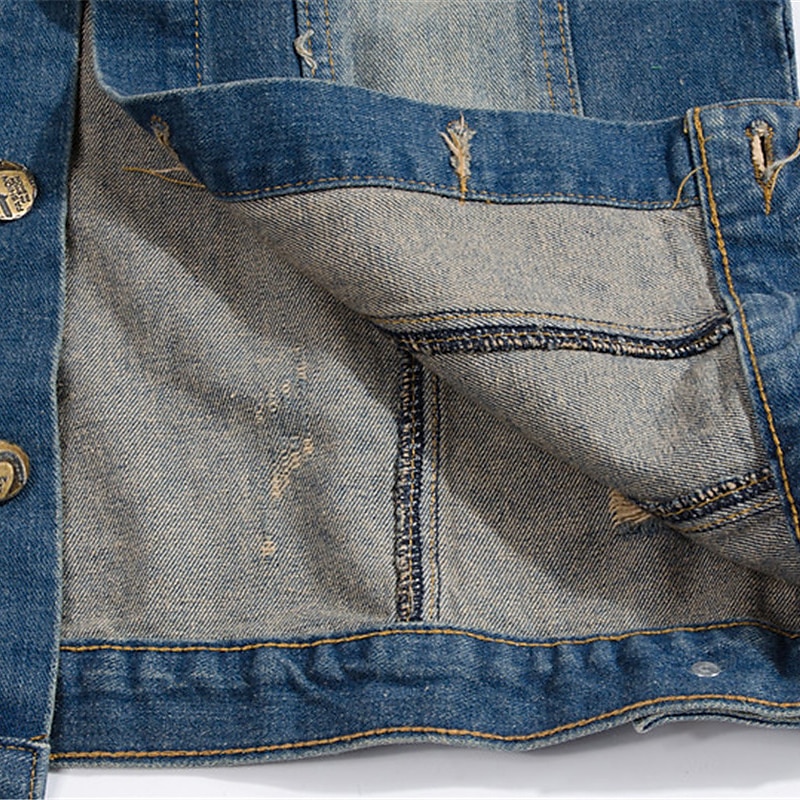 Herren Weste Jeansweste Freizeitskleidung Urlaub Ausgehen Modisch Basic Frühling & Herbst Taste Tasche Baumwollmischung Komfortabel Nationalflagge Einreihiger Verschluss Kargen Regular Fit Blau Weste 2025 - $33.99 –P6