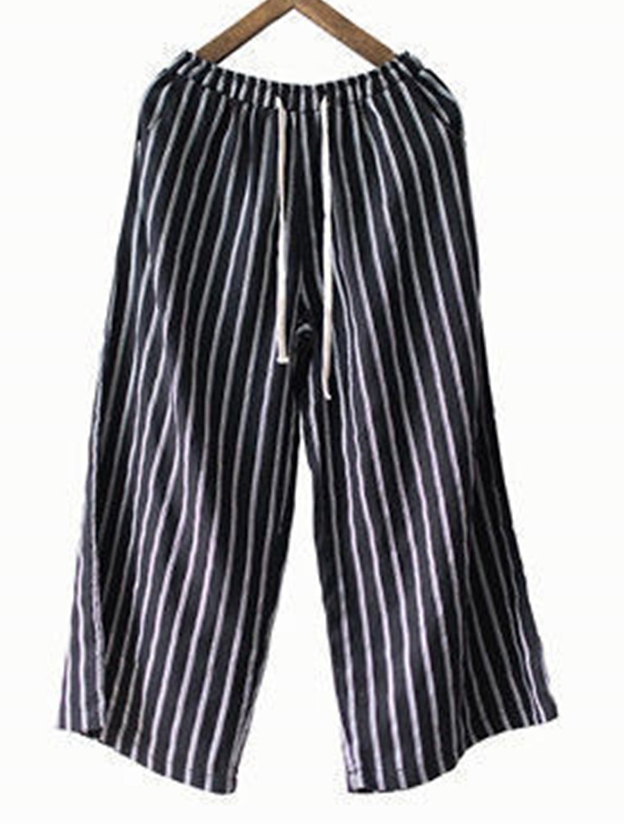 Per donna A zampa Chino Pantaloni Vintage Di tendenza Leggero Lunghezza intera Vita normale A strisce Tasche Vita elastica cascante Traspirabilità Comodo Media elasticità Da mare Informale Giornaliero del 2025 a $22.99 –P1