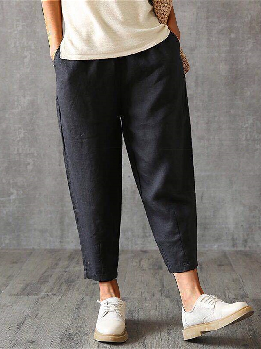 Damen Hose aus Baumwollleinen Hosen Hose Baggy-Hosen Mode Streetwear Volle Länge Mittlere Taille Einfach Tasche Elastischer Bund Baggy Atmungsaktivität Weich Außenbereich Mikroelastisch Urlaub 2025 - $16.99 –P16