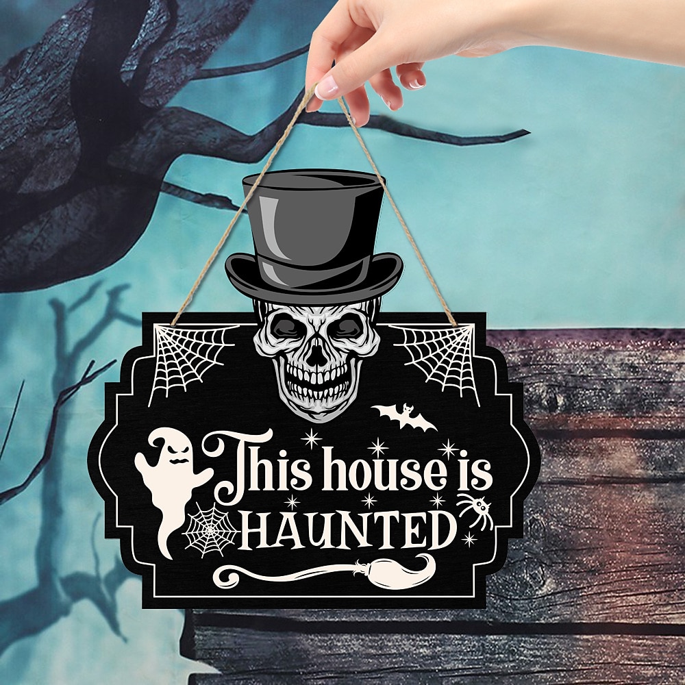 1pc halloween segno da parete in legno teschio targa in legno appeso decorazione per porta d'ingresso spaventoso portico decor appeso regalo per agriturismo home bar outdoor indoor room decor home decor del 2025 a $7.99 –P11