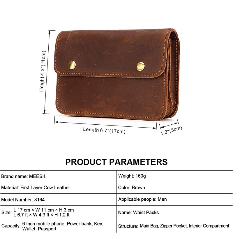 Men's Fanny Waist Bag Crazy Horse Genuine Leather Waist Packs Belt Loop Hip Hook Bum Bag Handmade Travel Small Phone Waist Pouch 2025 - $39.99 –P8