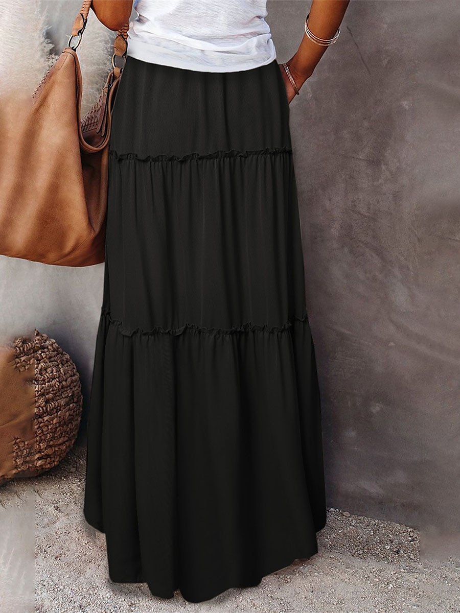 Femme Ample Jupe Maxi Taille haute Jupes Ruché A Volants Cordon Couleur Pleine Plein Air du quotidien Eté Polyester Coton et lin Mode Décontractées Violet Noir Jaune Rouge de 2025 ? $23.99 –P2