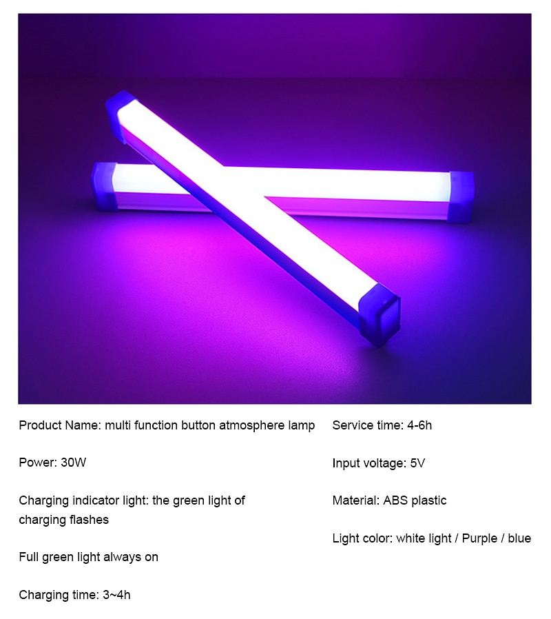 32/52 см полоса атмосферный свет usb перезаряжаемый светодиодный ночник украшение для спальни светло-голубой светло-фиолетовый свет прямая трансляция атмосферный свет фоновый свет 2026 - $9.99 –P1