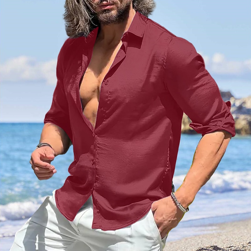 Herren Knopfhemd Lässiges Hemd Satinhemd Schwarz Weiß Wein Blau Grün Langarm Glatt Kargen Strasse Urlaub Grundlegend Bekleidung Modisch Freizeit 2025 - $22.99 –P4