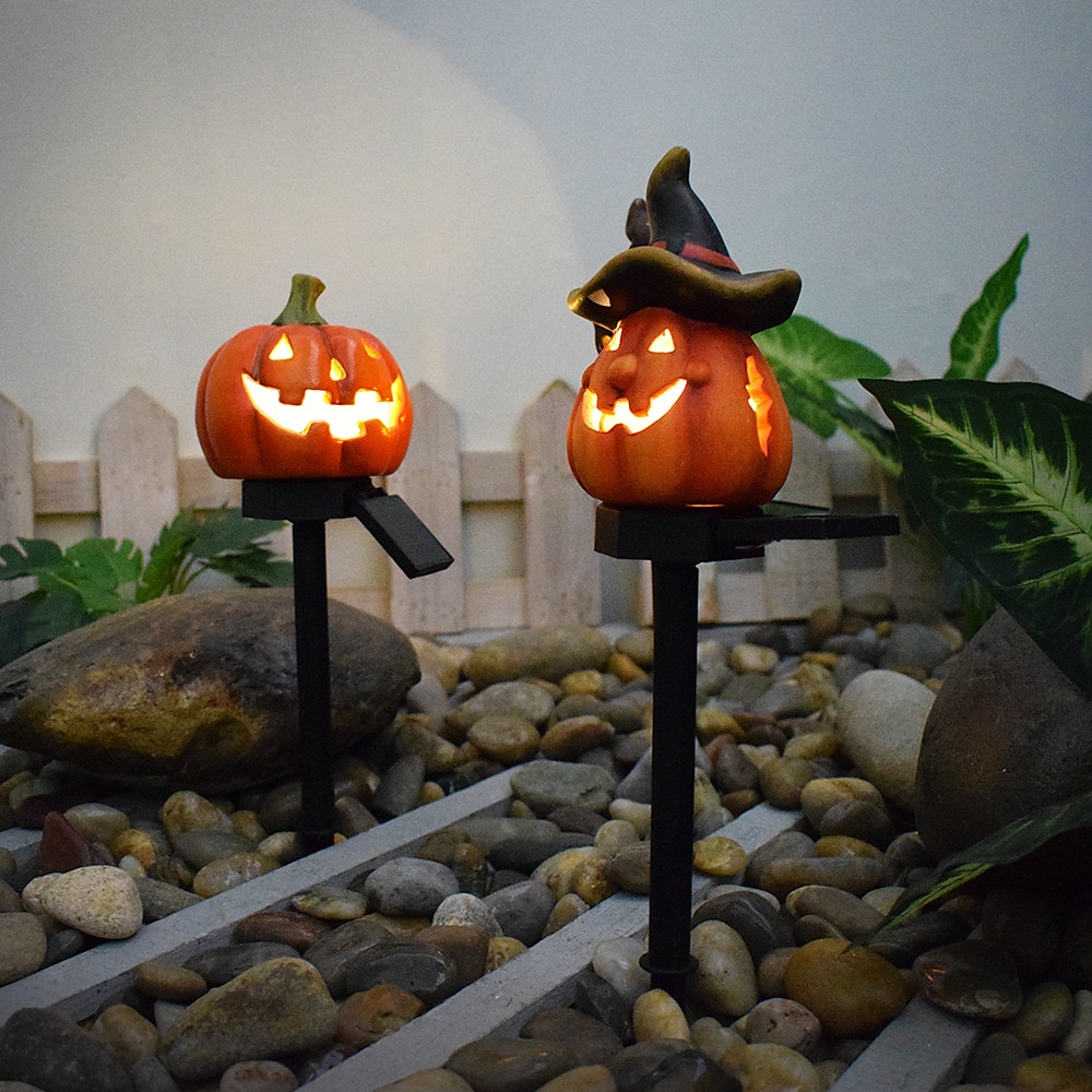 halloween kültéri napelemes pumplin lámpák jack o lámpás modern udvarhoz műgyanta padlóbetét táj dekoráció hamis sütőtök fények 2025 - $15.99 –P8