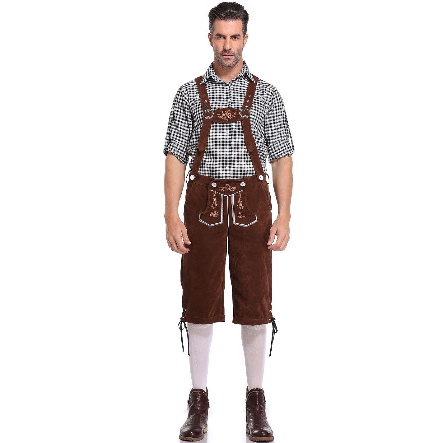 Birra Oktoberfest Costume Lederhosen Camicia Cappello alpino Bavarese Bavarese Tedesco Monaco di Baviera Prati Per uomo Panno in stile tradizionale Blusa Shorts Cappello del 2025 a $61.99 –P15