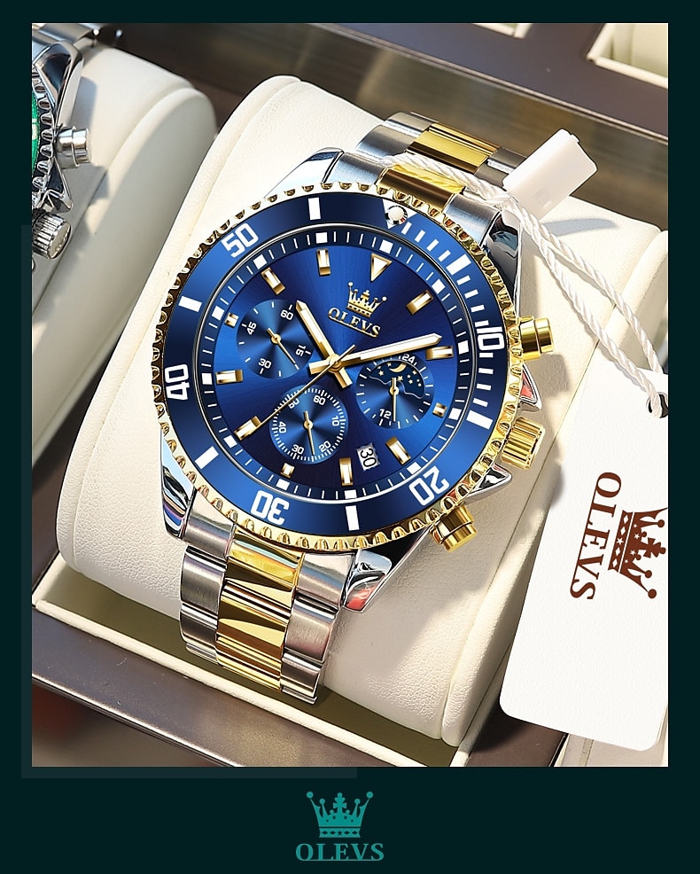 OLEVS Heren Quartz horloges Luxe Grote wijzerplaat Modieus Zakelijk Weergave maanfase Lichtgevend Kalender WATERDICHT Legering Horloge 2025 - $29.99 –P5