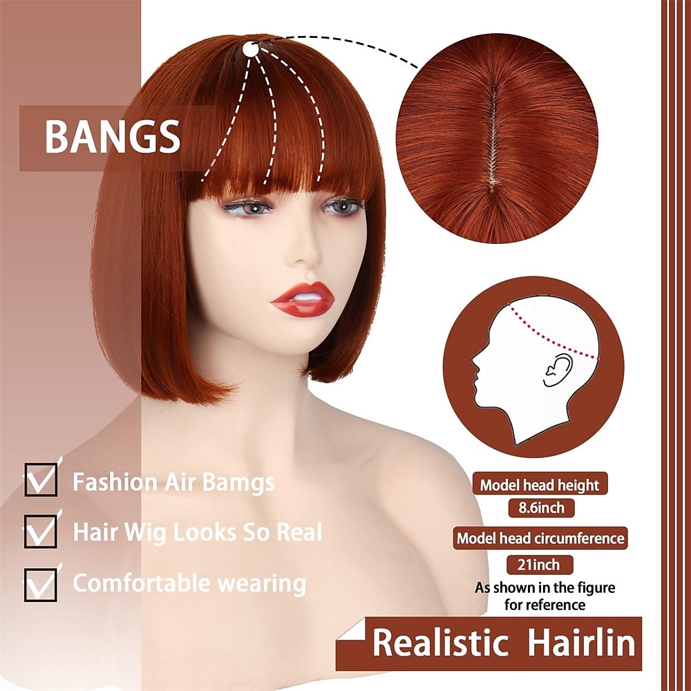 Red Wig Bangs Short Red Bob Wig for Women Auburn Wig Bob with Bangs for Daily Party Cosplay 2025 - KZT 8551.86 –P2