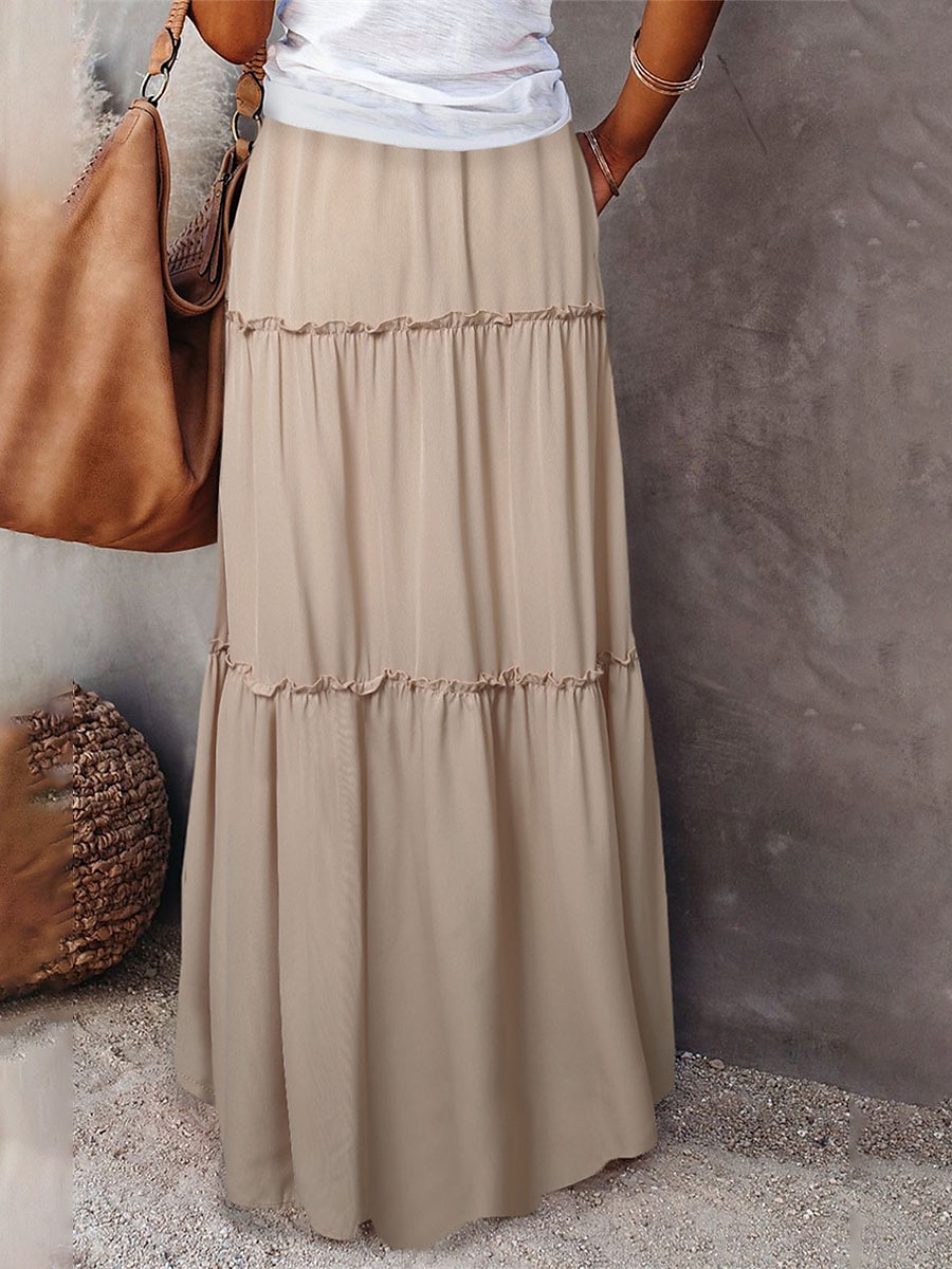 Femme Ample Jupe Maxi Taille haute Jupes Ruché A Volants Cordon Couleur Pleine Plein Air du quotidien Eté Polyester Coton et lin Mode Décontractées Violet Noir Jaune Rouge de 2025 ? $23.99 –P14