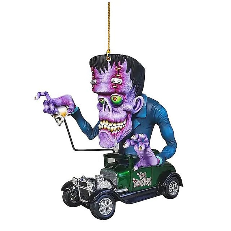 Ciondolo per auto a forma di mostro a grande bocca 2PCS modello di bambola piatta in acrilico statua di topo pazzo Rat Fink alla guida accessori per auto Halloween decorazioni per casa del 2025 a $11.99 –P6