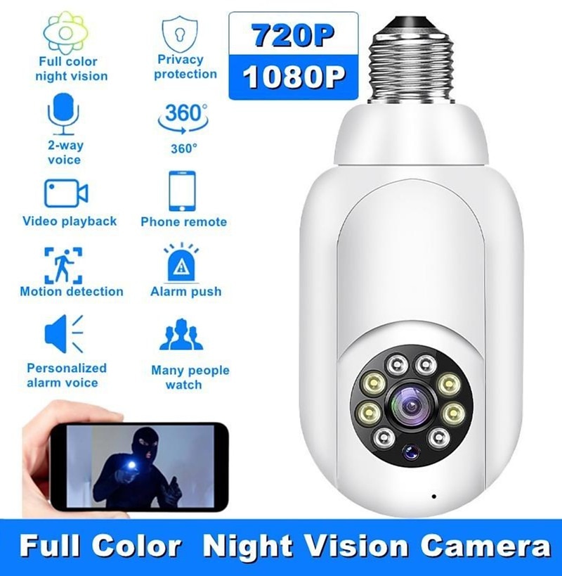 1080P/720P Wifi E27 Bulb Surveillance Camera Full Color Night Vision Motion Detection 4x Digital Zoom 2 Way Voice Indoor Baby Monitor Home Security Netcam 2025 - $34.99 –P18