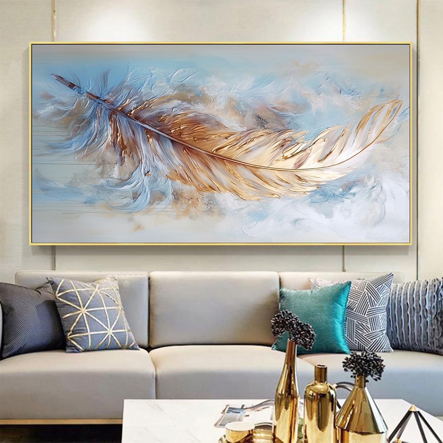 Handmade Oil Painting Canvas Wall Art Decor Original Feather Painting for Home Decor With Stretched Frame/Without Inner Frame Painting 2025 - $150.99 –P15